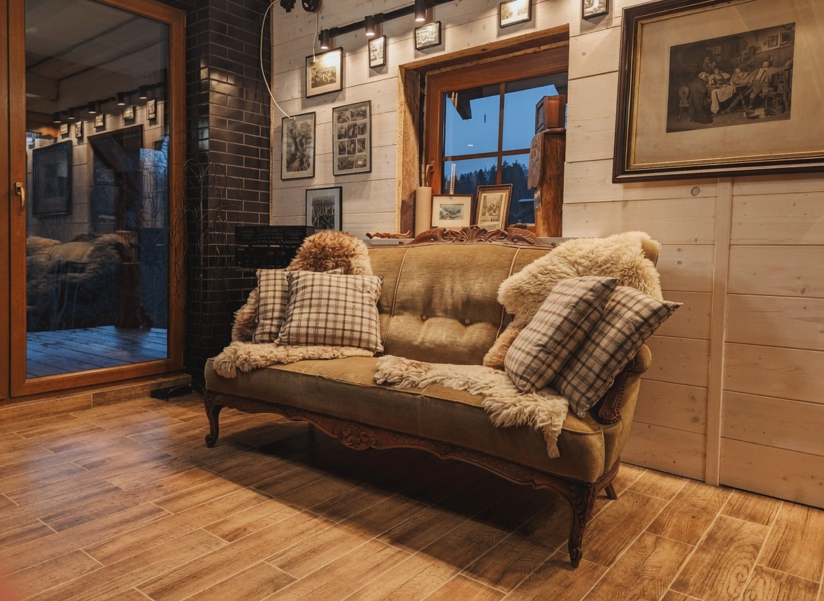 Miękka sofa w salonie o zmierzchu